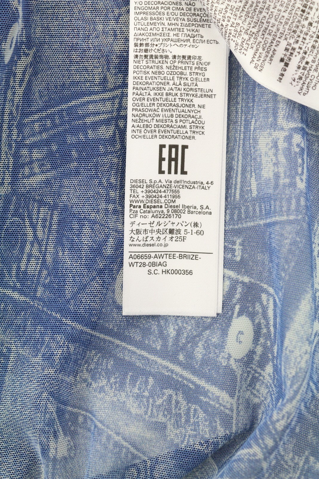 DIESEL Awtee-Briize-Wt28 Women's T-Shirt S Blue Washed Sheer Cropped