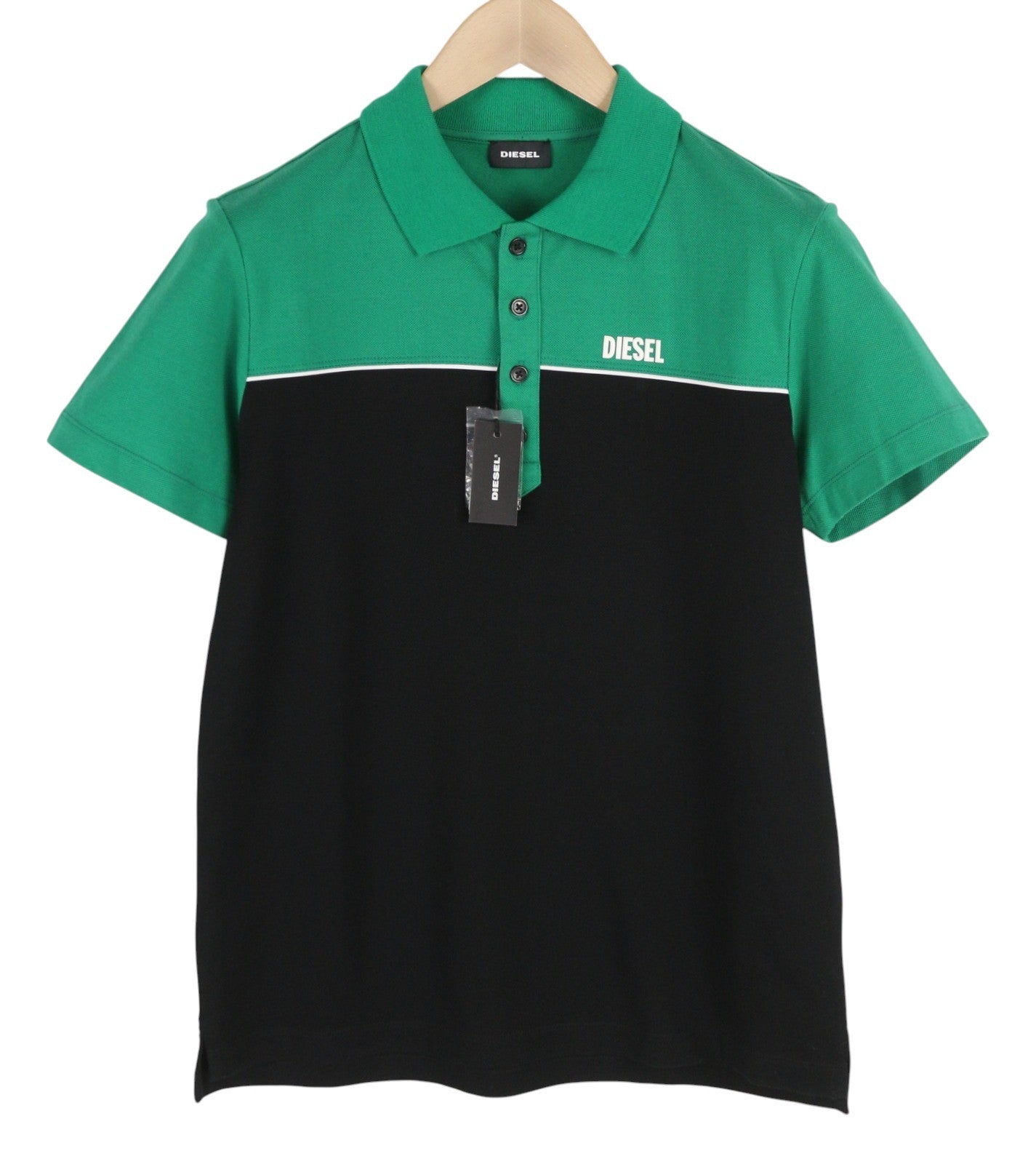 DIESEL T-Ralfy-Bic Men's T-Shirt S Black Green Polo Cotton Button Front