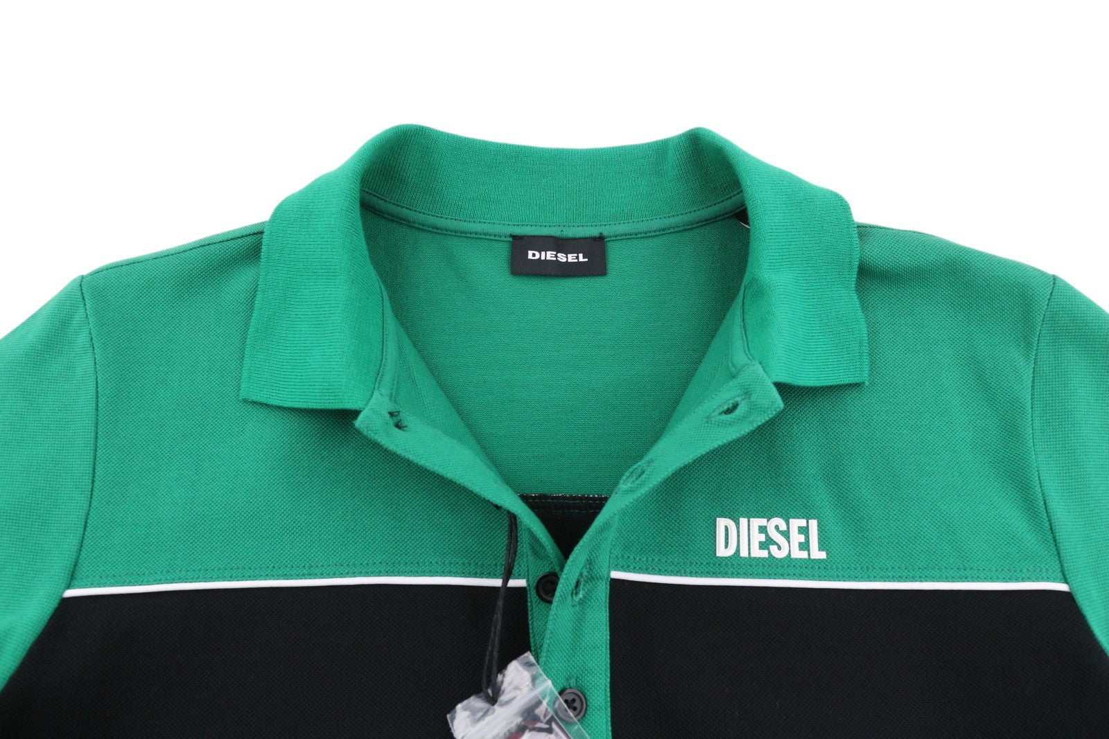 DIESEL T-Ralfy-Bic Men's T-Shirt S Black Green Polo Cotton Button Front