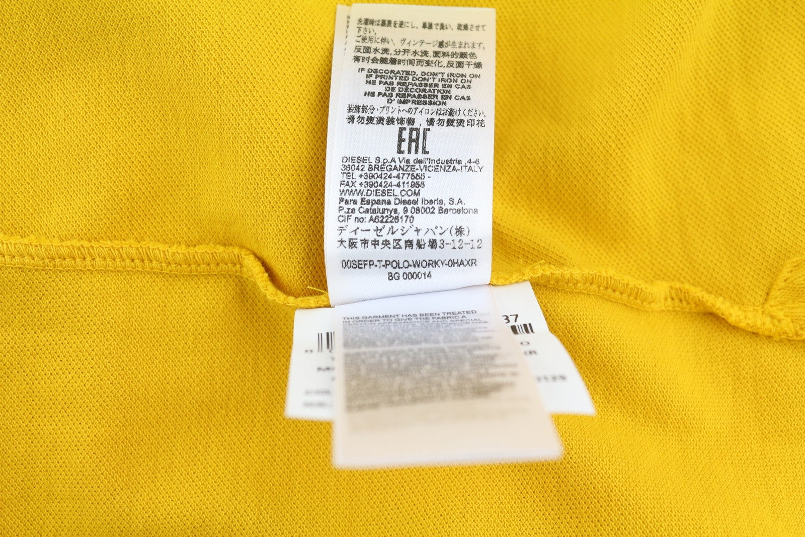 DIESEL T-Polo-Worky Men's T-Shirt L Yellow Cotton Polo Half Button