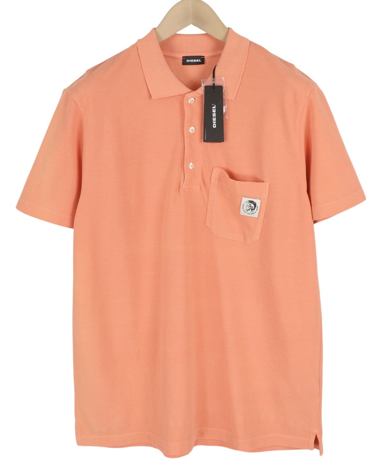 DIESEL T-Polo-Worky Men's T-Shirt L Peach Stretch Polo Button Neck