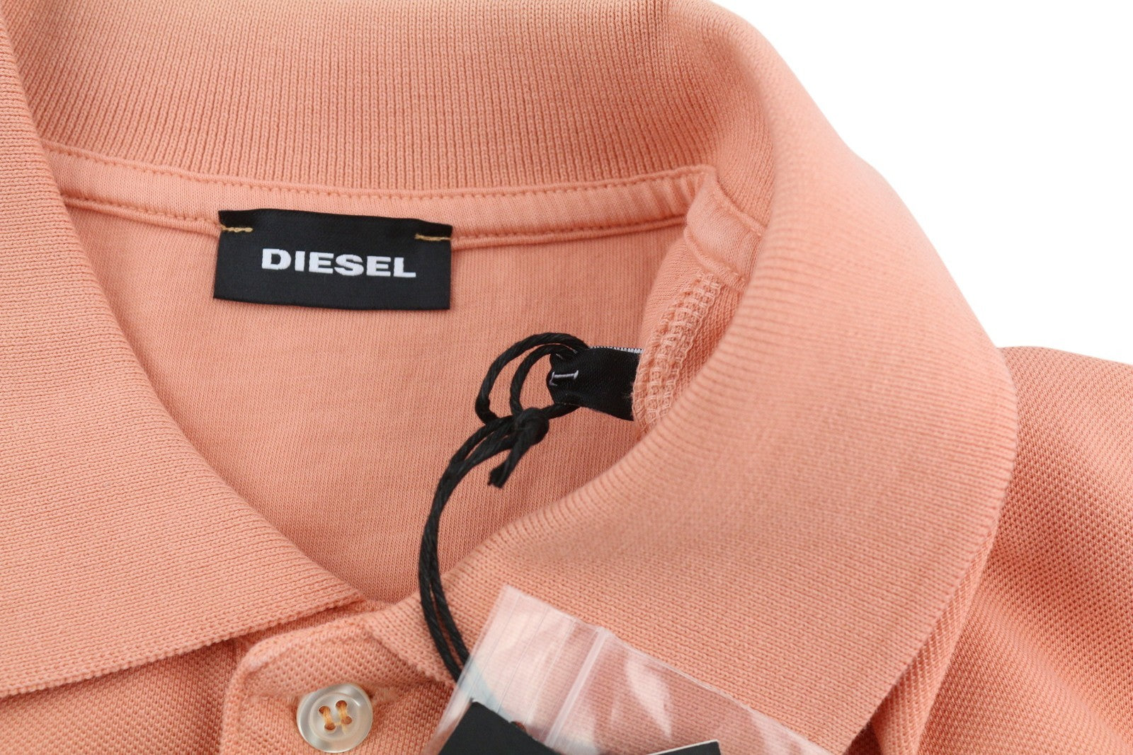 DIESEL T-Polo-Worky Men's T-Shirt L Peach Stretch Polo Button Neck
