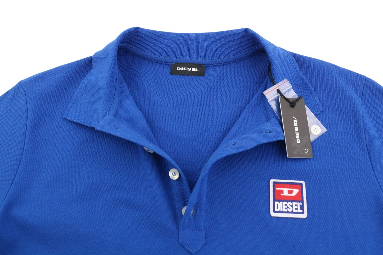DIESEL T-Kal-Patch Polo Men's T-Shirt S Blue Stretch Half Button Logo