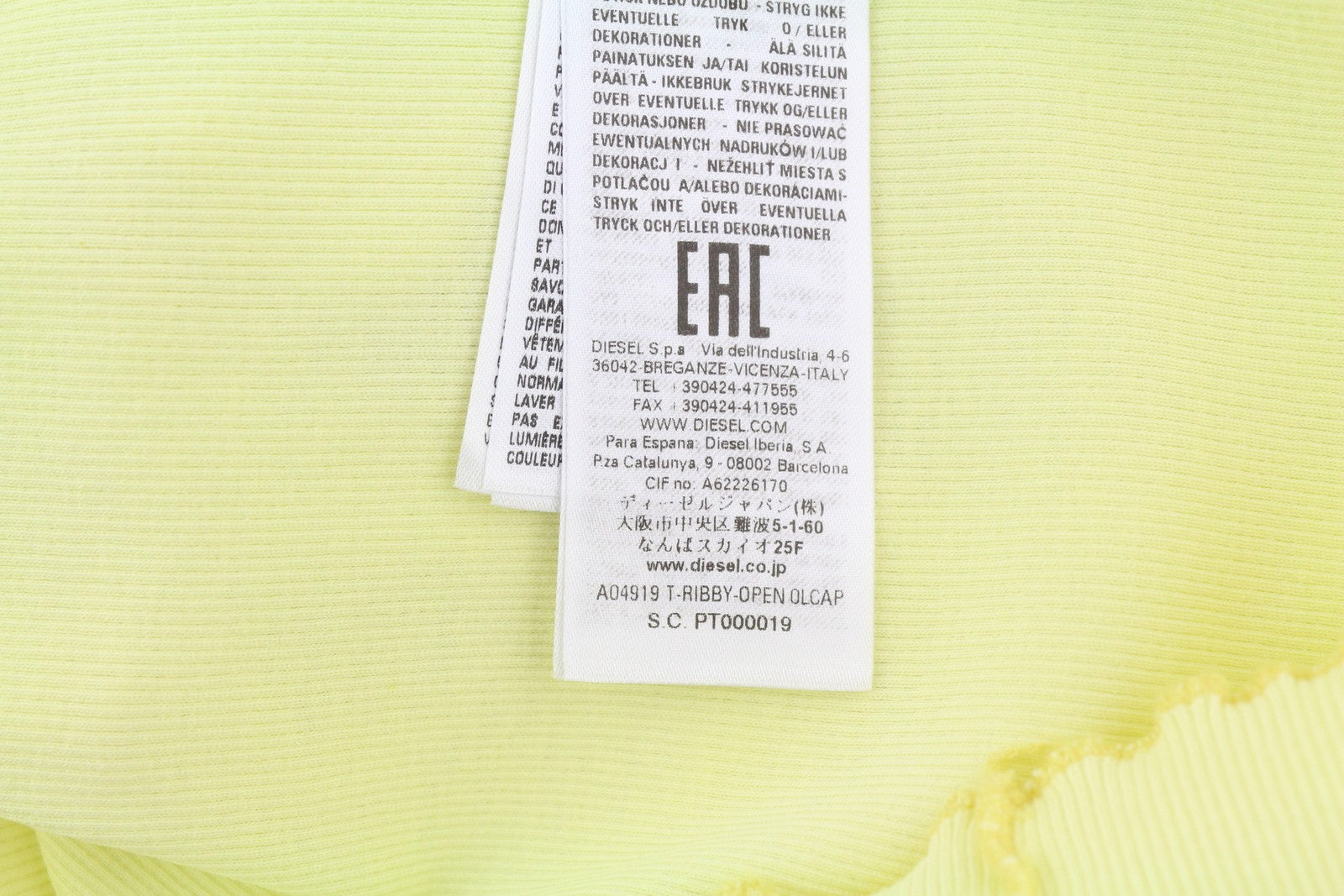 DIESEL T-Ribby-Open Women's T-Shirt S Yellow Ribbed Buttoned Crop Cardigan