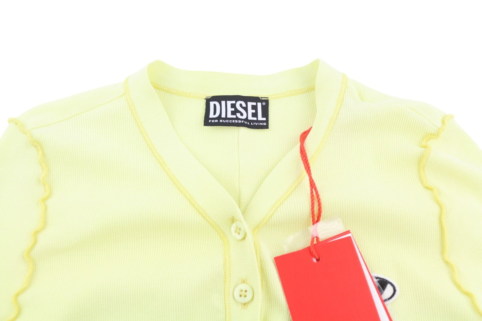 DIESEL T-Ribby-Open Women's T-Shirt S Yellow Ribbed Buttoned Crop Cardigan