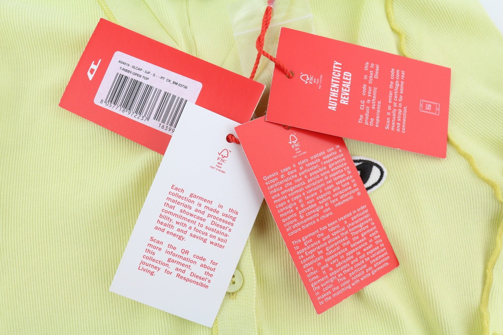 DIESEL T-Ribby-Open Women's T-Shirt S Yellow Ribbed Buttoned Crop Cardigan