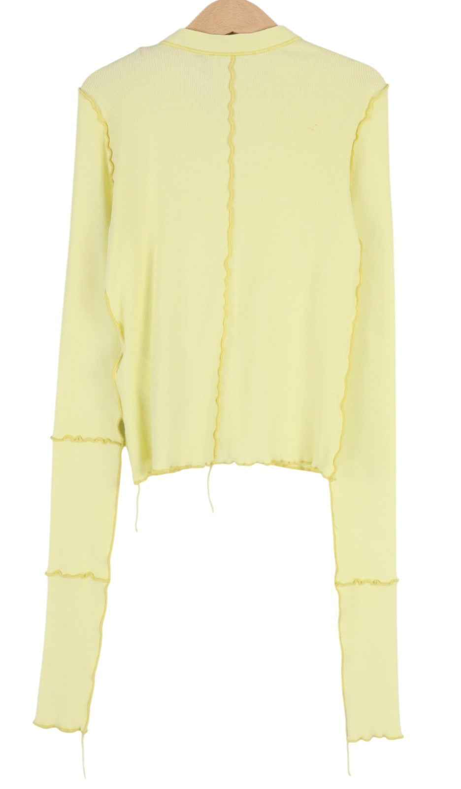 DIESEL T-Ribby-Open Women's T-Shirt S Yellow Ribbed Cropped Button Front