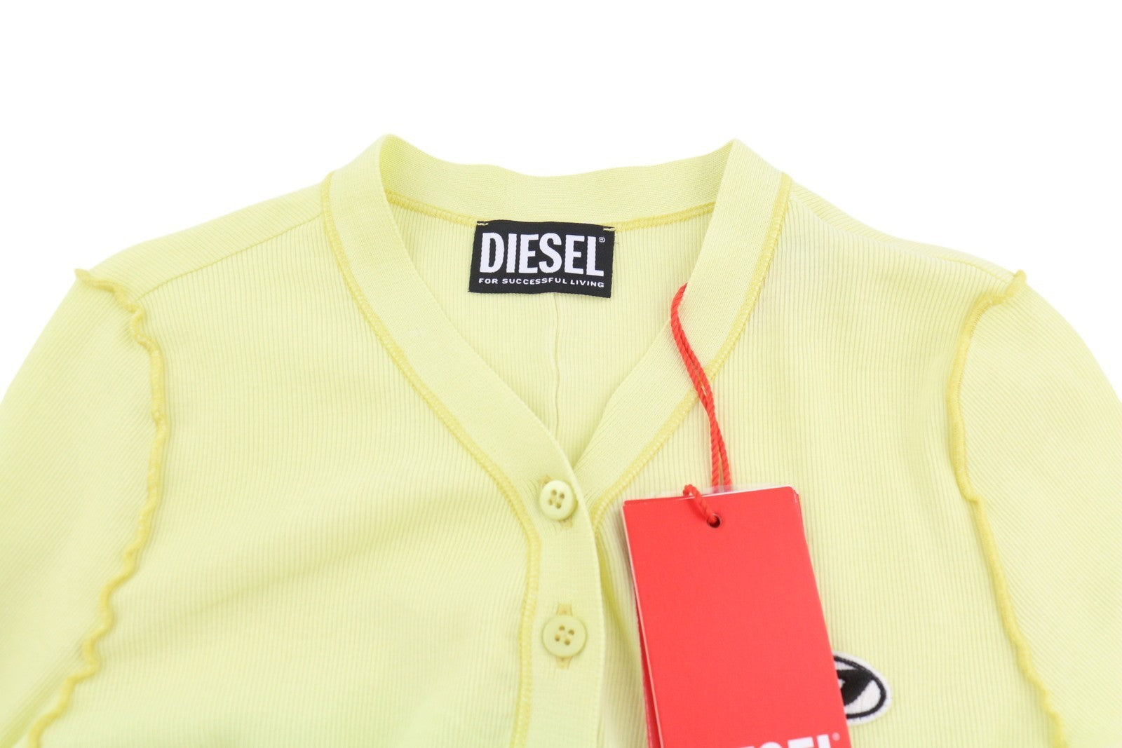 DIESEL T-Ribby-Open Women's T-Shirt S Yellow Ribbed Cropped Button Front