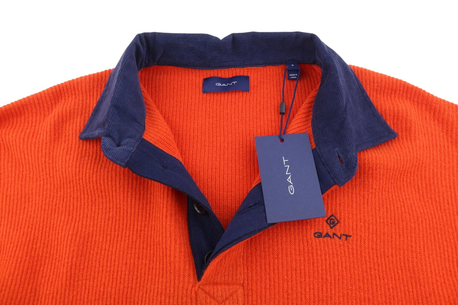 GANT Lambswool Rib Rugger Men Jumper S Pumpkin Orange Wool Knit Pullover