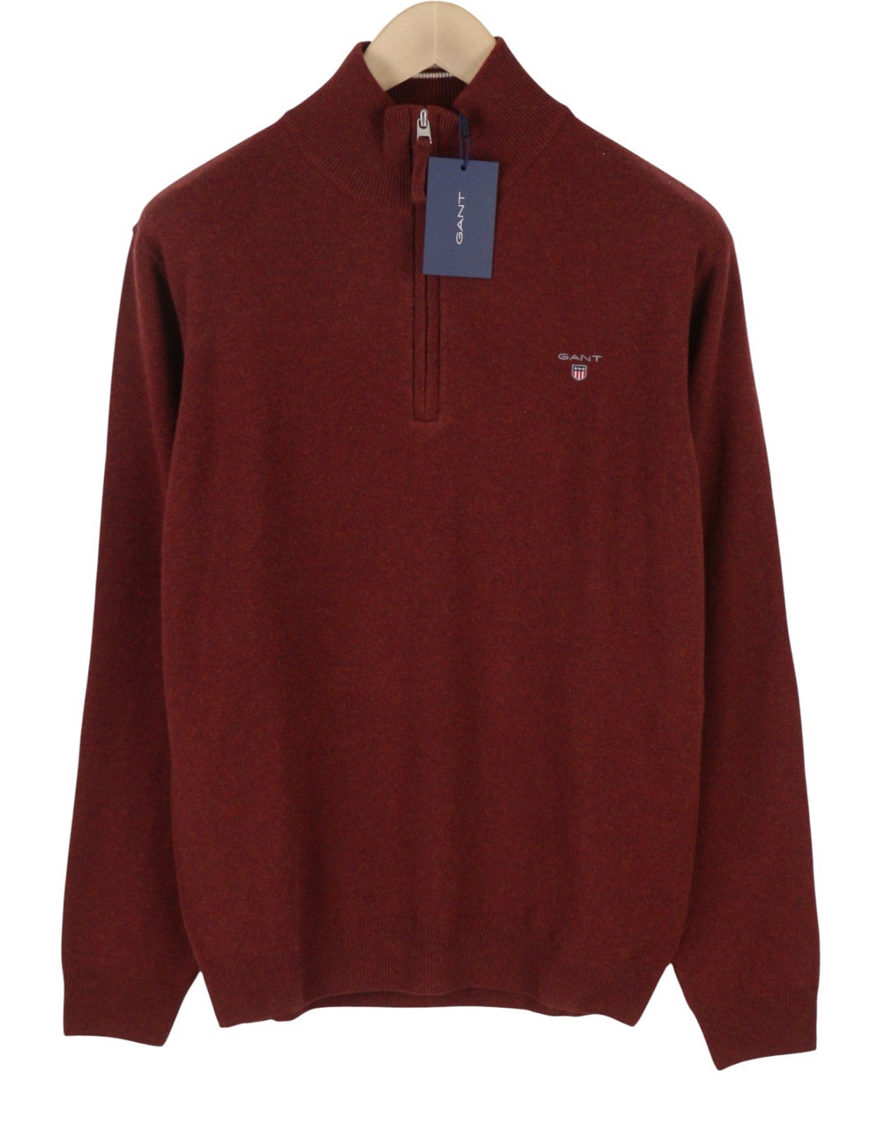 GANT Superfine Lambswool Half Zip Men Jumper L Royal Port Red Melange Pullover