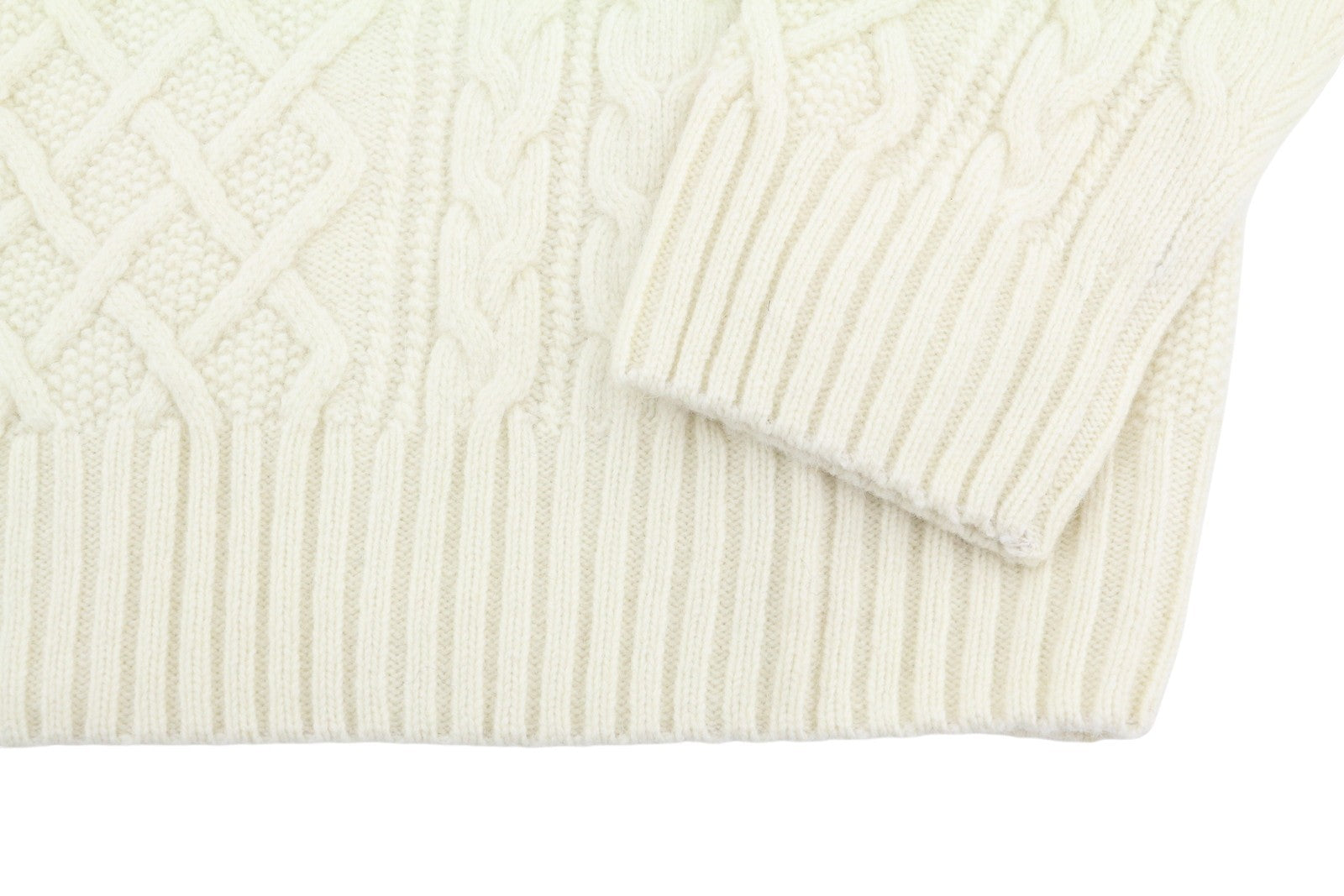 GANT Aran Cable Crew Men Jumper L Eggshell Wool Blend Cable Knit Pullover