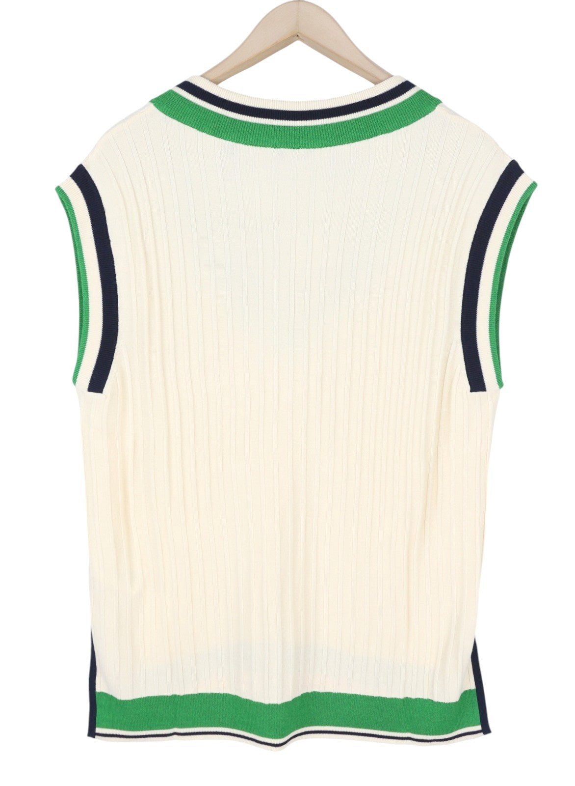 GANT Striped Rib Knit Vest Women Waistcoat XL Cream V-Neck Stretch RRP125