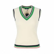 GANT Striped Rib Knit Vest Women Waistcoat L Cream V-Neck Stretch RRP125