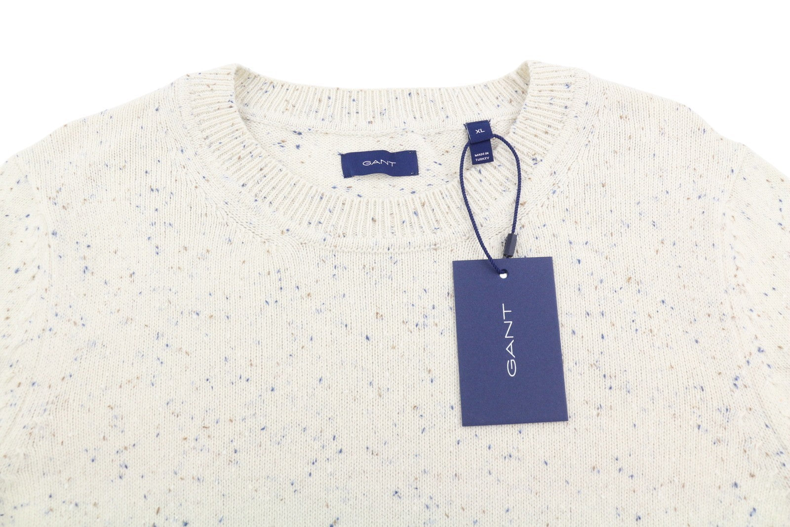 GANT Cotton Linen Neps Crew Women Jumper XL Cream Colourful Knit Pullover