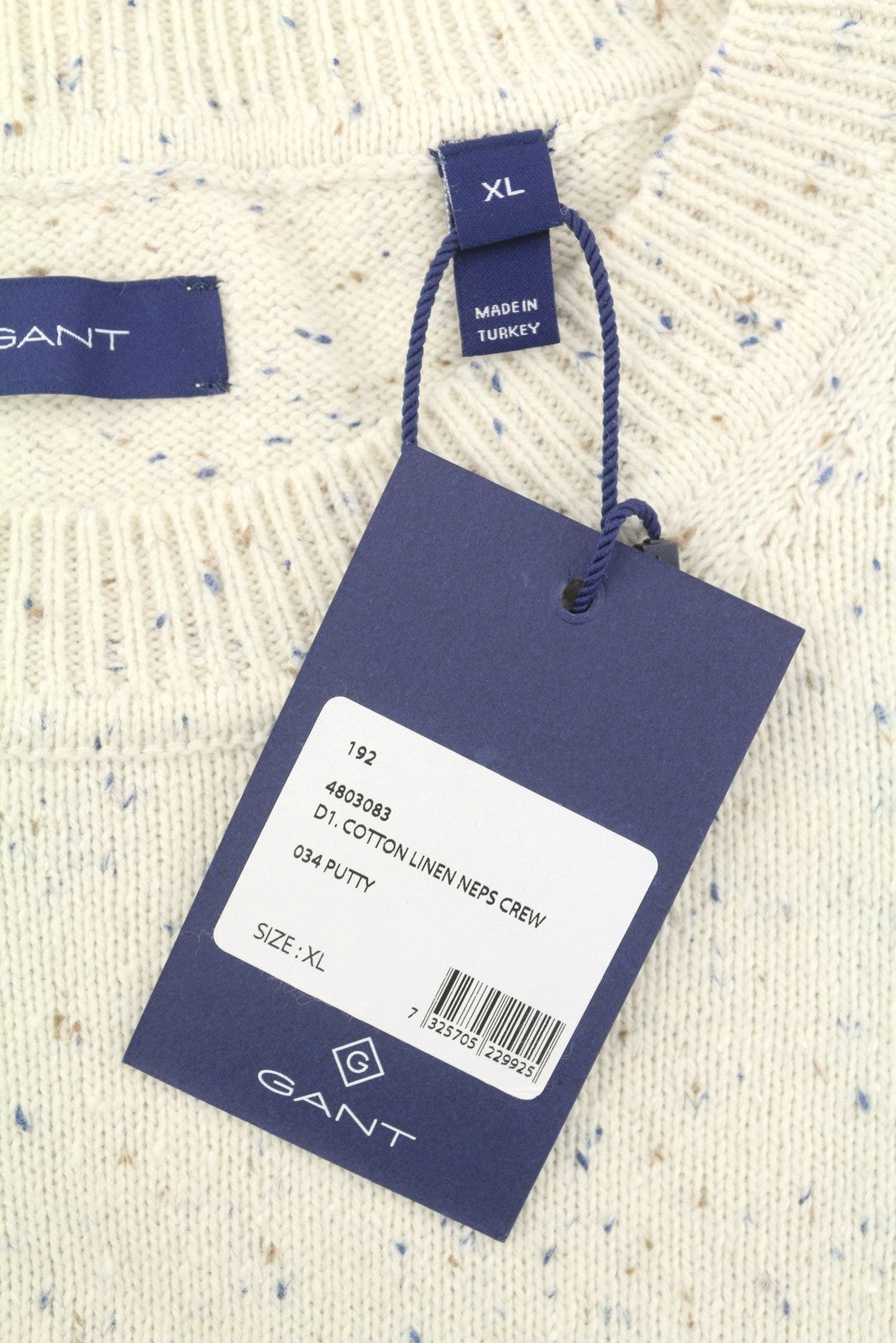 GANT Cotton Linen Neps Crew Women Jumper XL Cream Colourful Knit Pullover