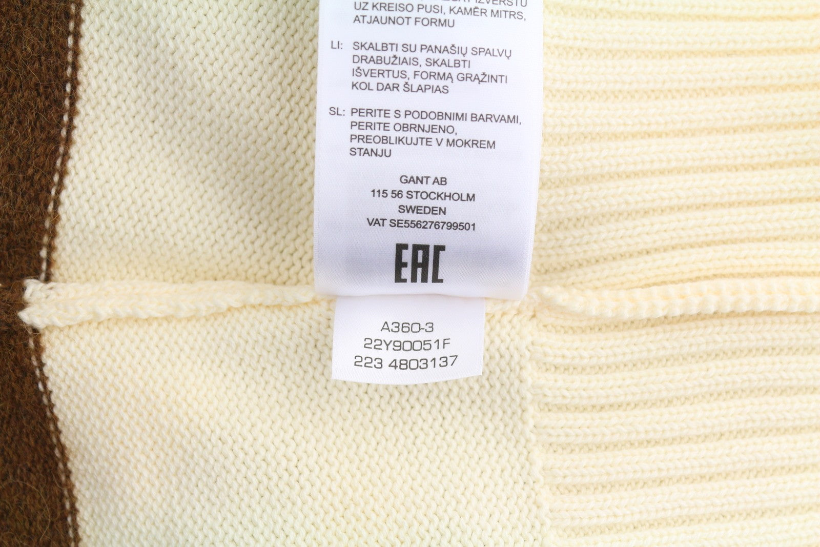 GANT Block Striped C-Neck Women Jumper L Cream Alpaca Wool Blend Knit Pullover