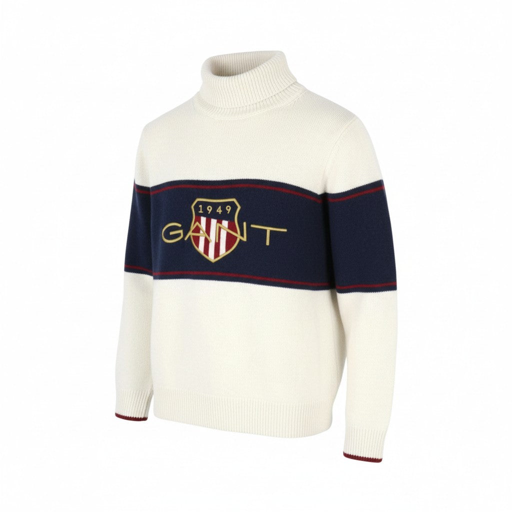 GANT Archive Shield Turtleneck Women Jumper XL Cream Wool Blend Knit Pullover