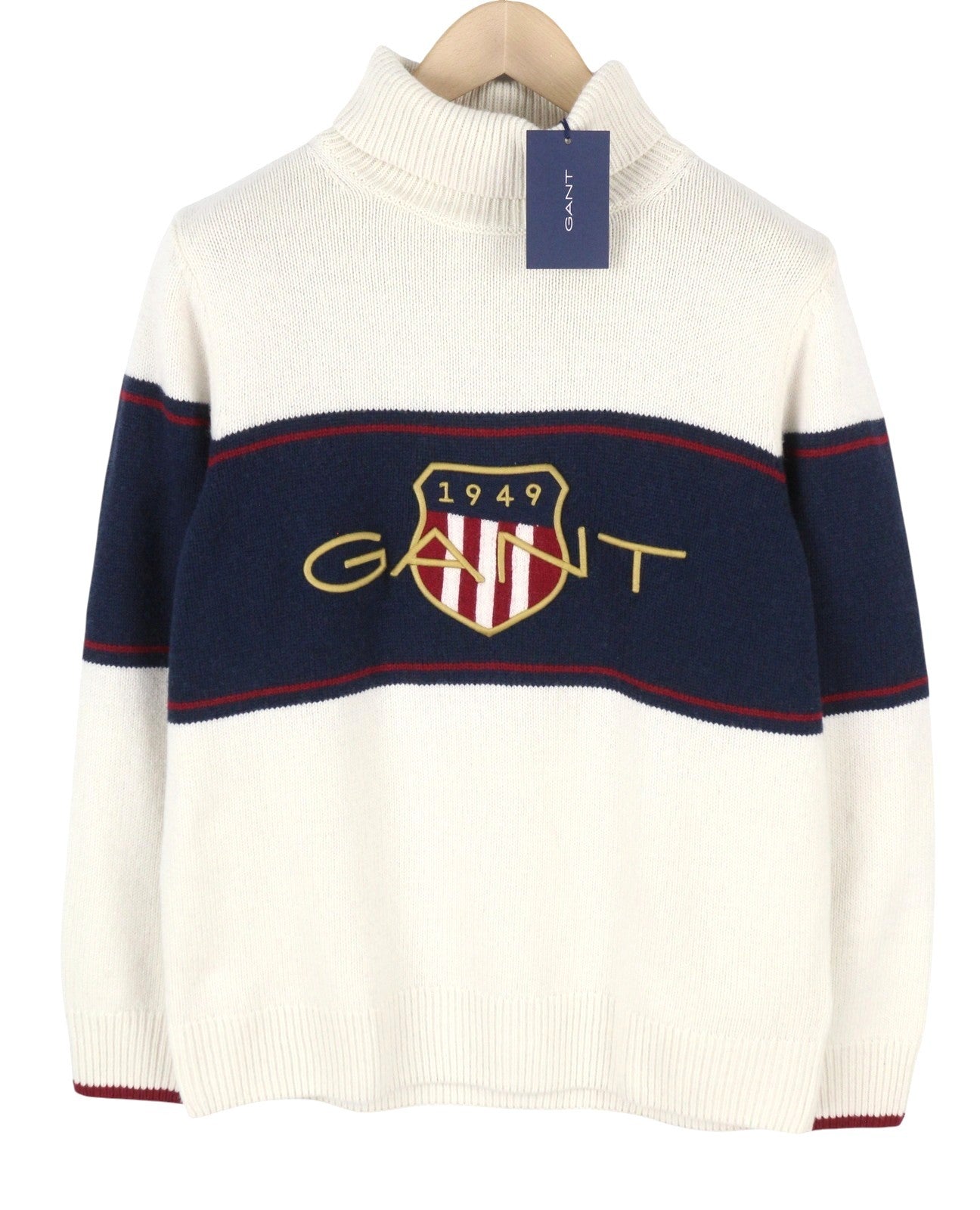 GANT Archive Shield Turtleneck Women Jumper XL Cream Wool Blend Knit Pullover