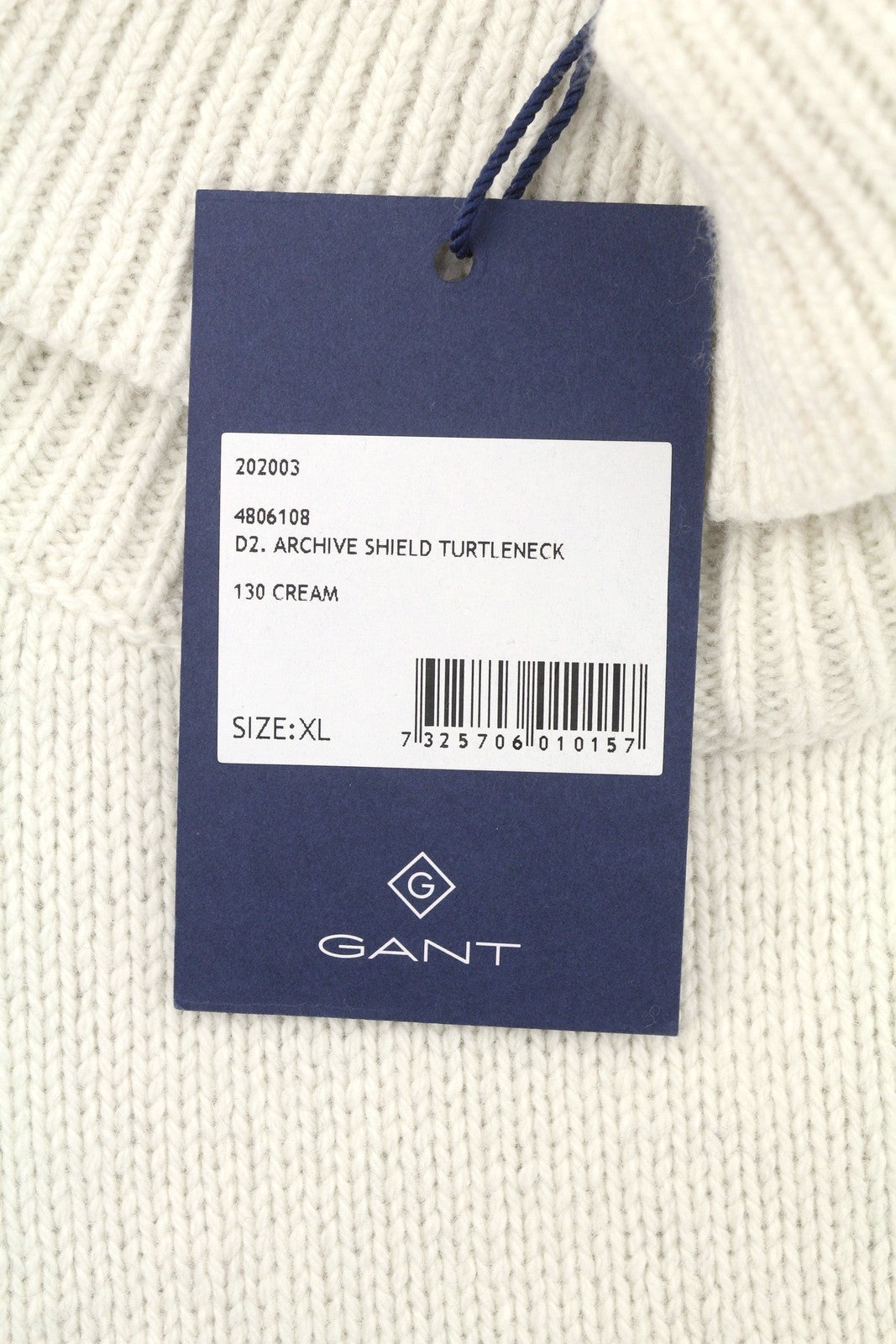 GANT Archive Shield Turtleneck Women Jumper XL Cream Wool Blend Knit Pullover