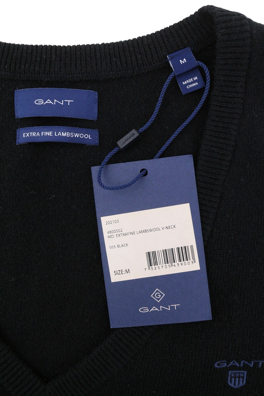 GANT Extrafine Lambswool V-Neck Women Jumper M Black Knit Pullover