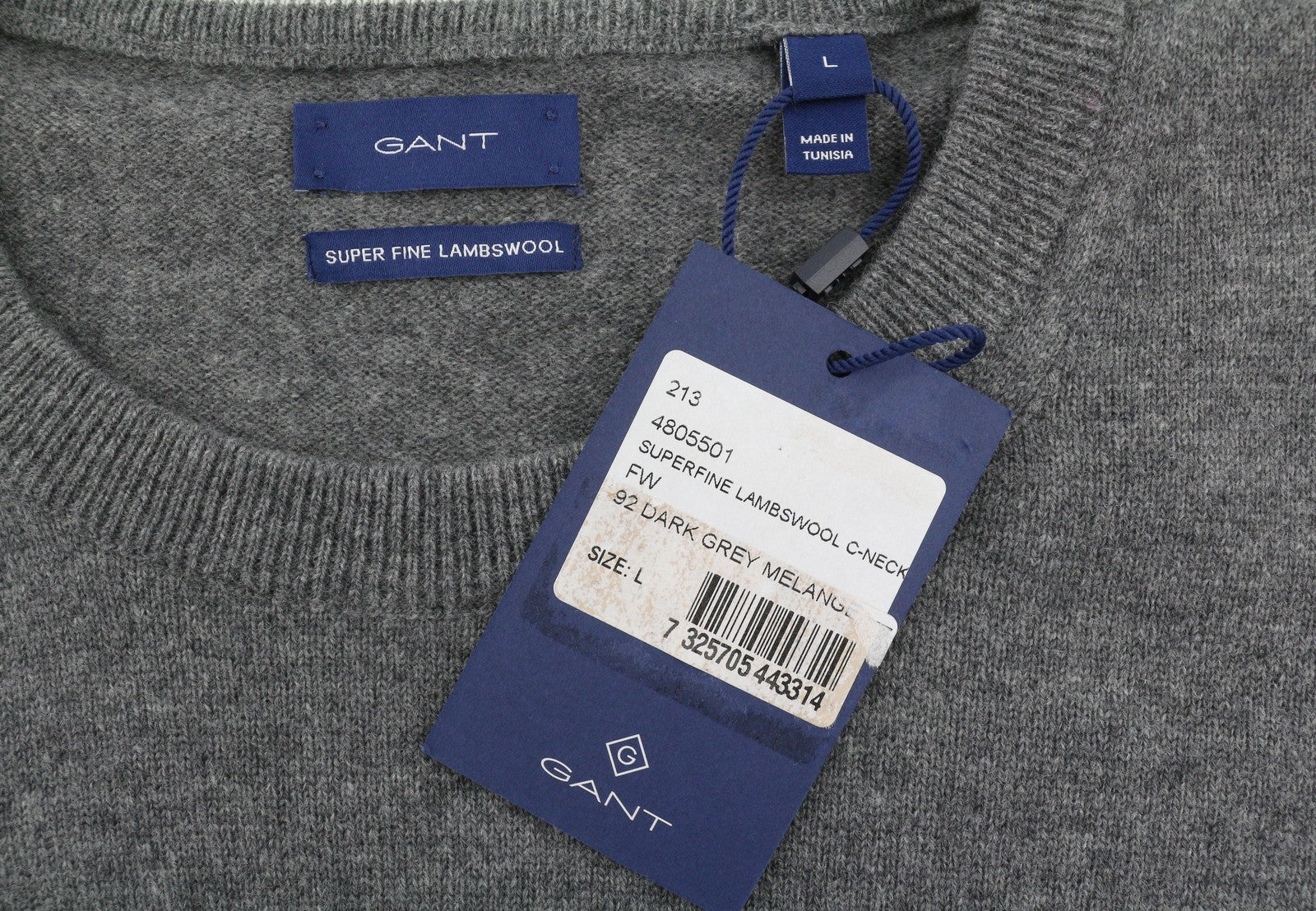 GANT Superfine Lambswool C-Neck Women Jumper L Dark Grey Melange Knit Pullover