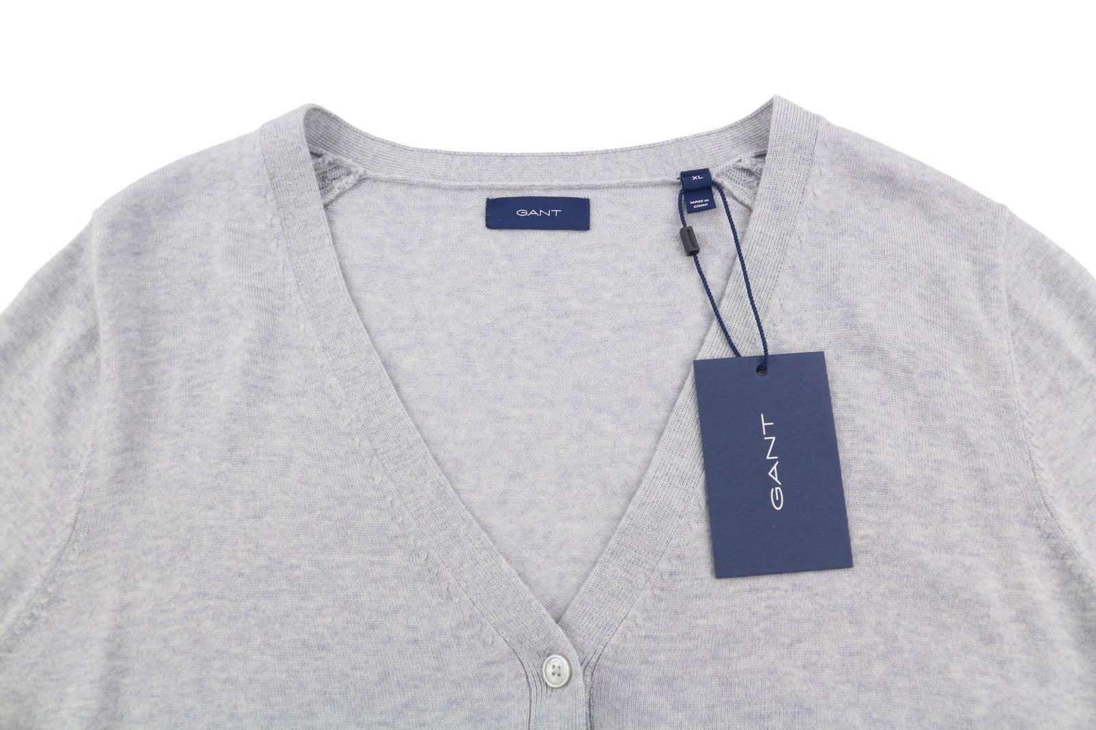 GANT Washable Merino Cardigan Women Jumper XL Light Grey Tight-Knit Button-Up