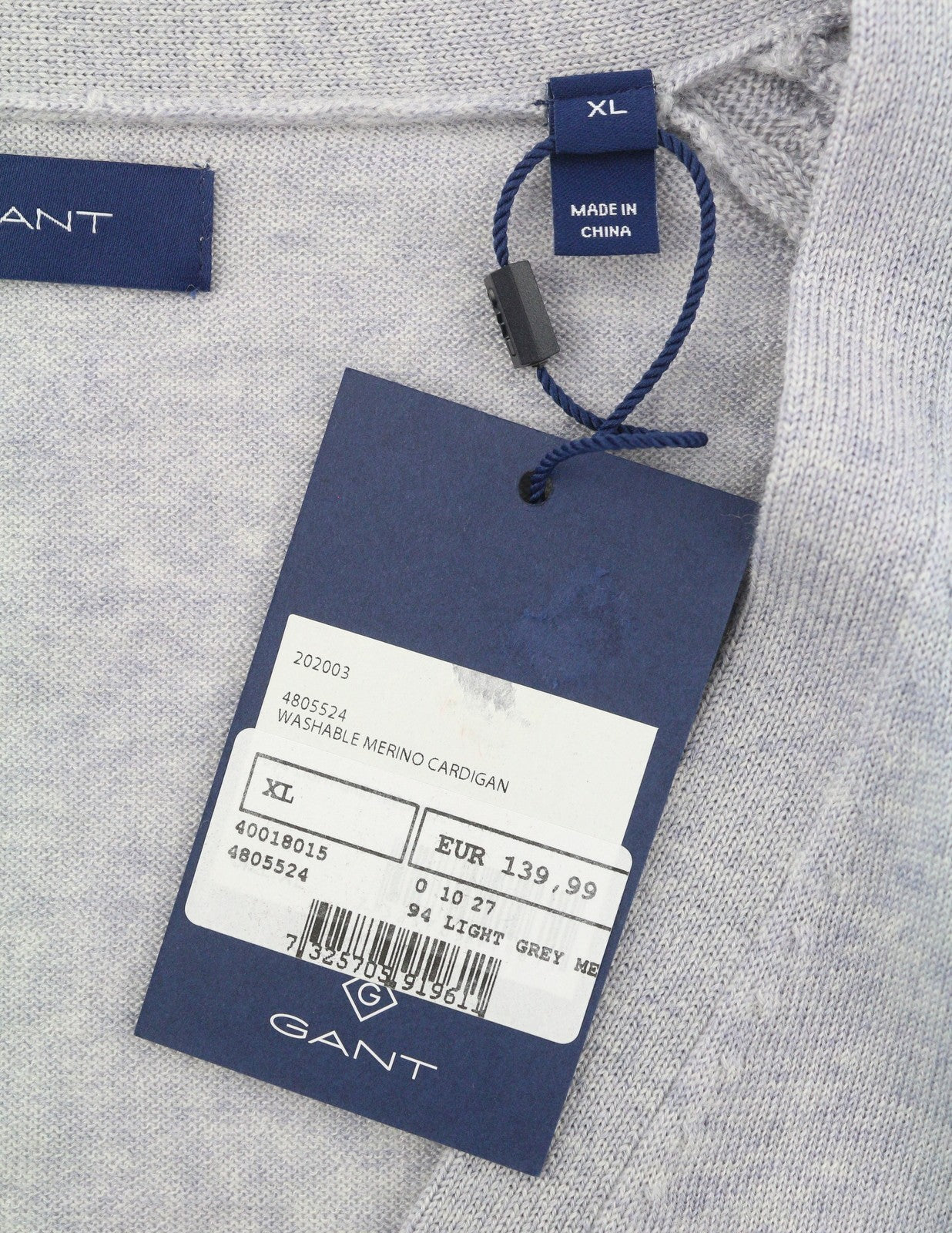 GANT Washable Merino Cardigan Women Jumper XL Light Grey Tight-Knit Button-Up