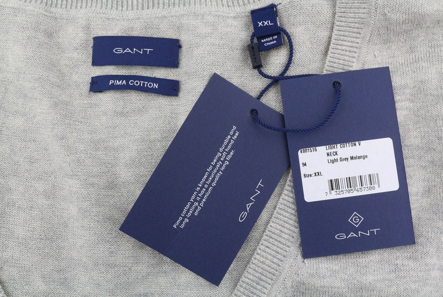 GANT Light Cotton V Neck Women Jumper 2XL Light Grey Melange Knit Pullover