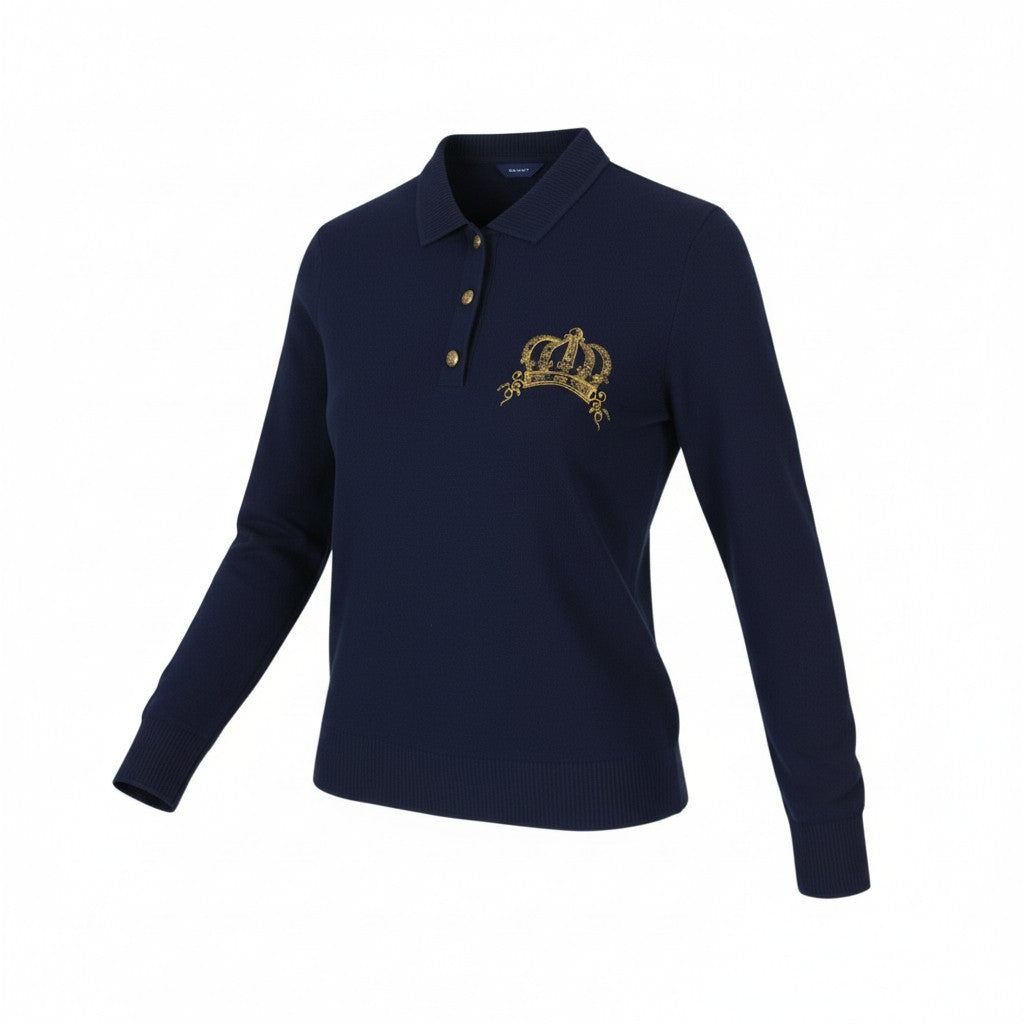 GANT Crown Embroidered Polo Pique Women Jumper XL Evening Blue Embroidered Polo