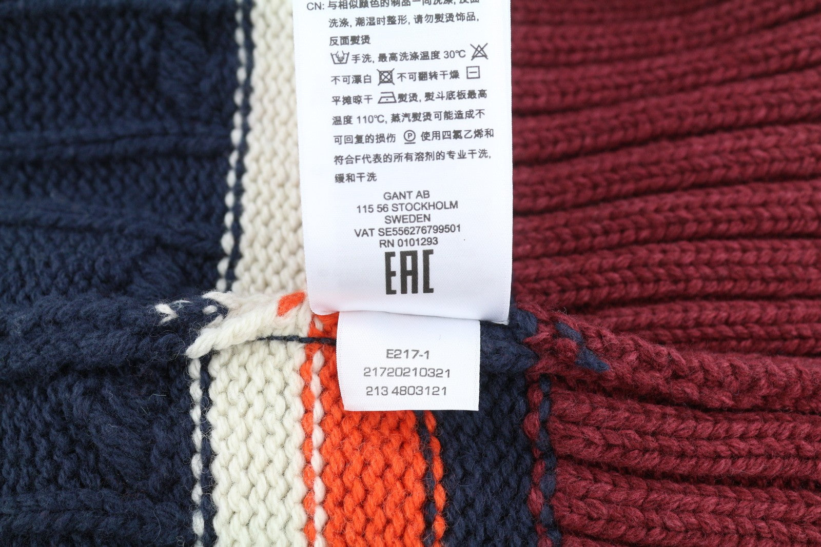 GANT Varsity V-Neck Women Jumper M Evening Blue Wool Blend Knit Pullover