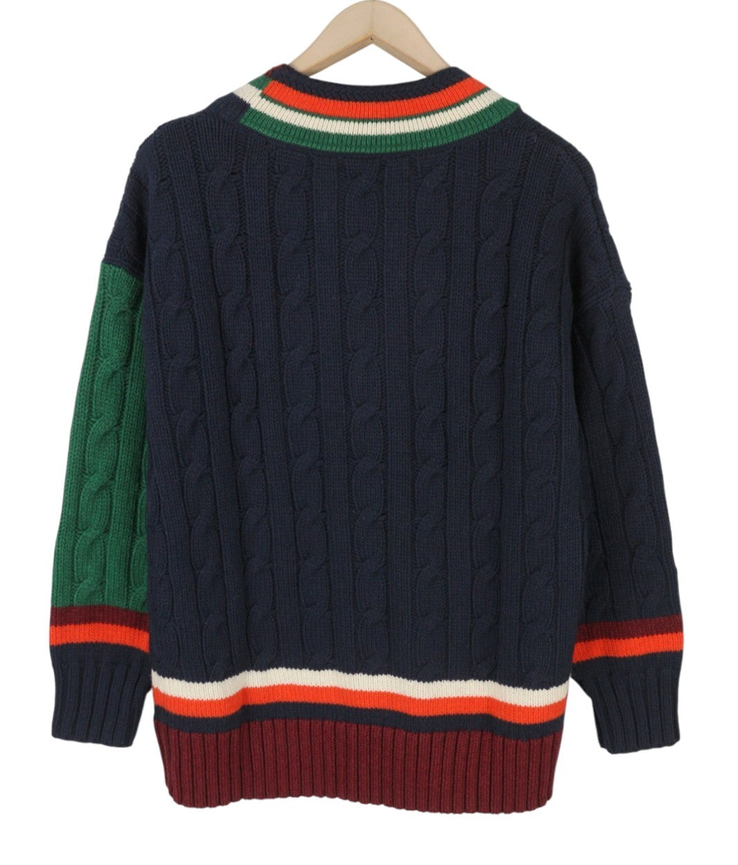 GANT Varsity V-Neck Women Jumper M Evening Blue Wool Blend Knit Pullover