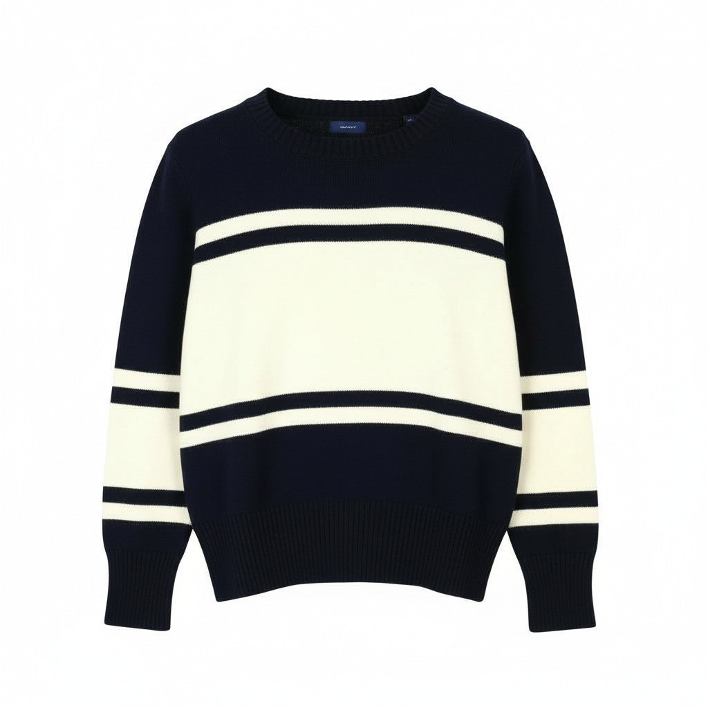 GANT Block Striped C-Neck Women Jumper 2XL Evening Blue Alpaca Wool Blend