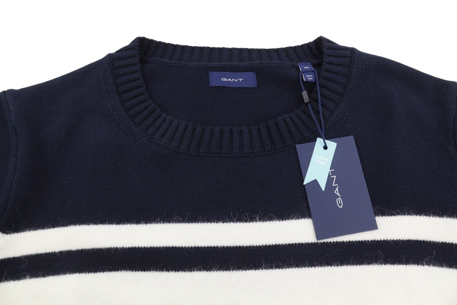 GANT Block Striped C-Neck Women Jumper 2XL Evening Blue Alpaca Wool Blend