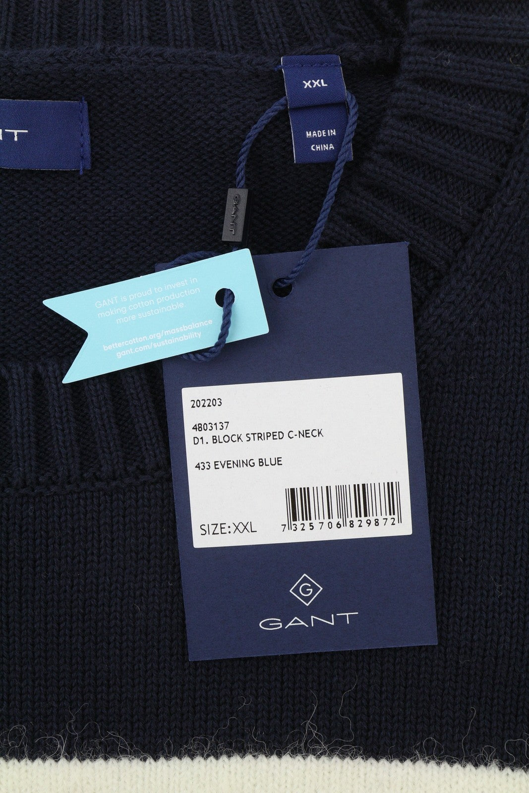 GANT Block Striped C-Neck Women Jumper 2XL Evening Blue Alpaca Wool Blend