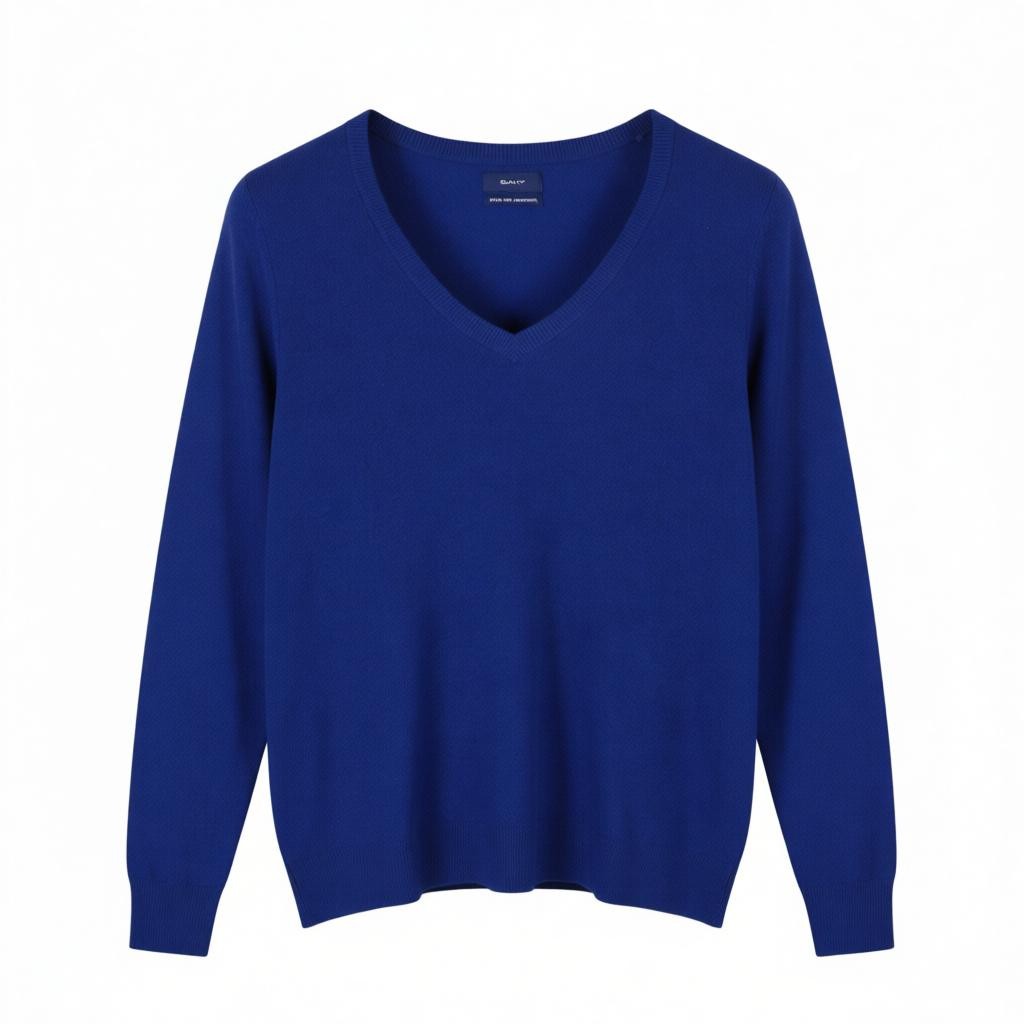 GANT Extrafine Lambswool V-Neck Women Jumper M Crisp Blue Tight-Knit Pullover