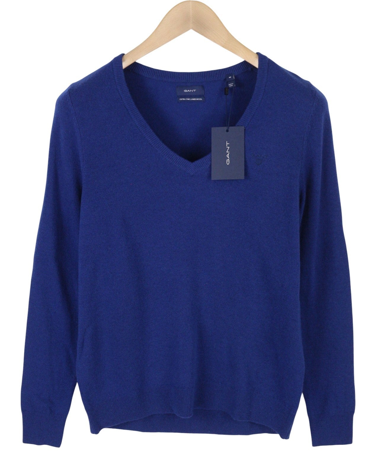 GANT Extrafine Lambswool V-Neck Women Jumper M Crisp Blue Tight-Knit Pullover