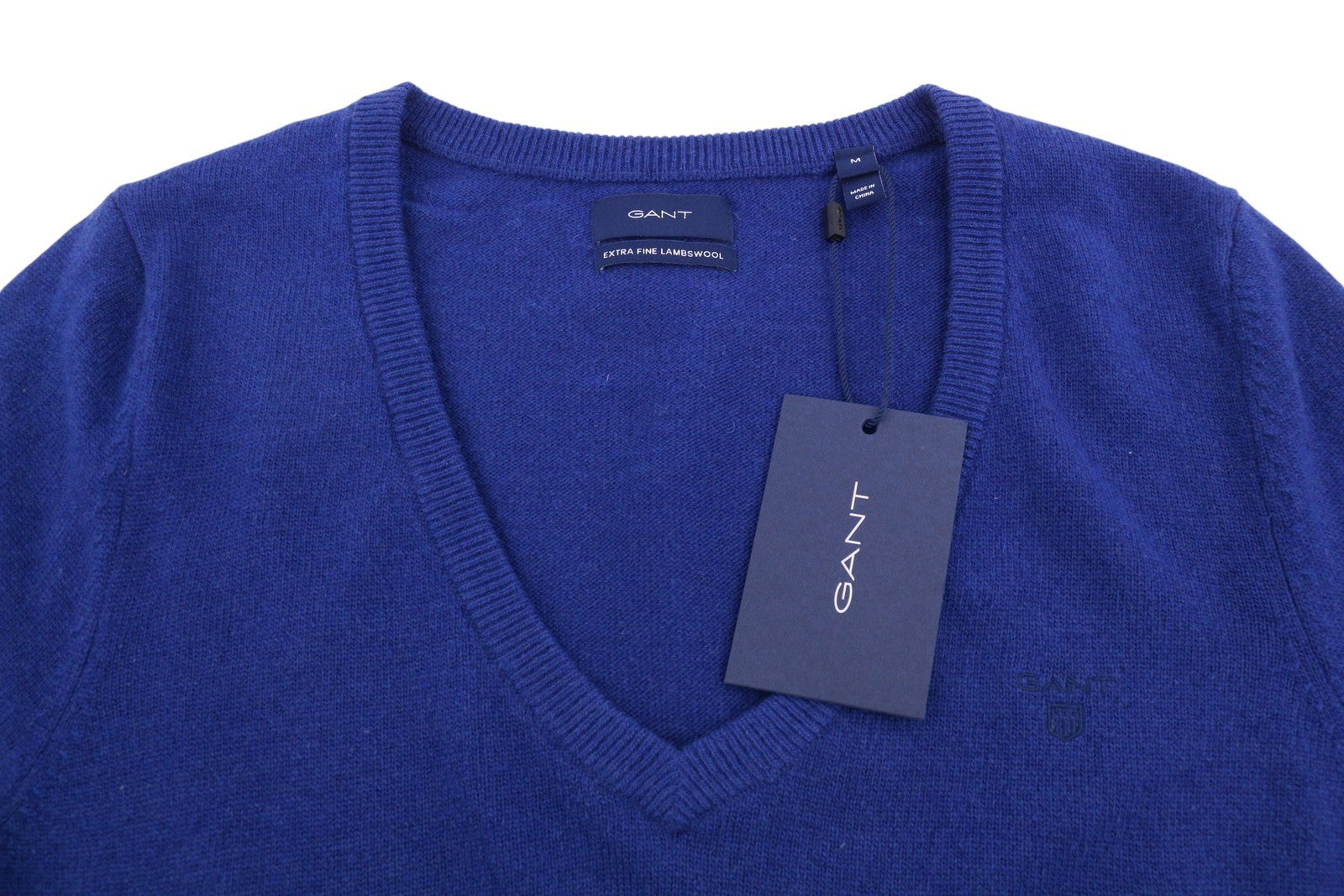 GANT Extrafine Lambswool V-Neck Women Jumper M Crisp Blue Tight-Knit Pullover