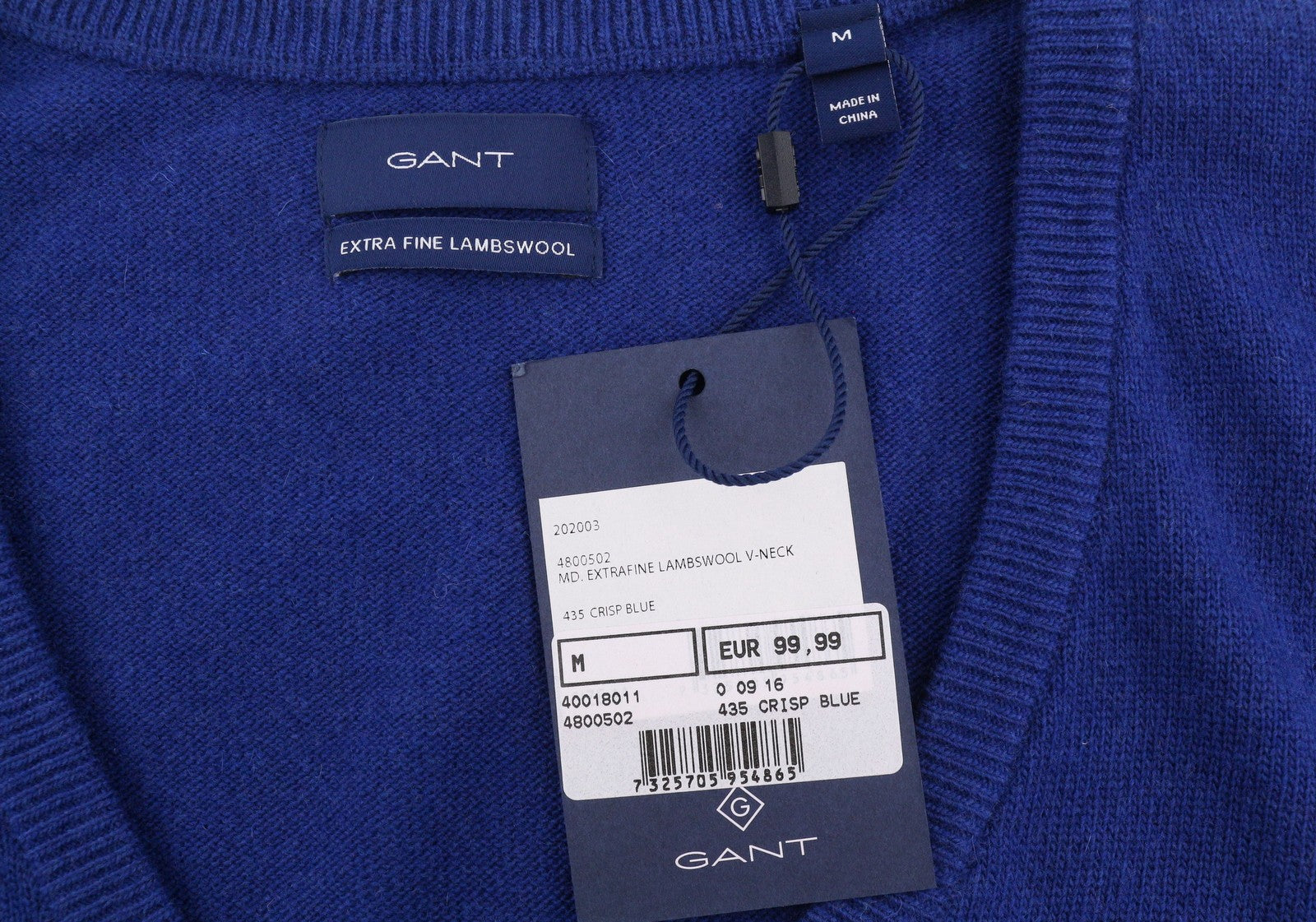 GANT Extrafine Lambswool V-Neck Women Jumper M Crisp Blue Tight-Knit Pullover