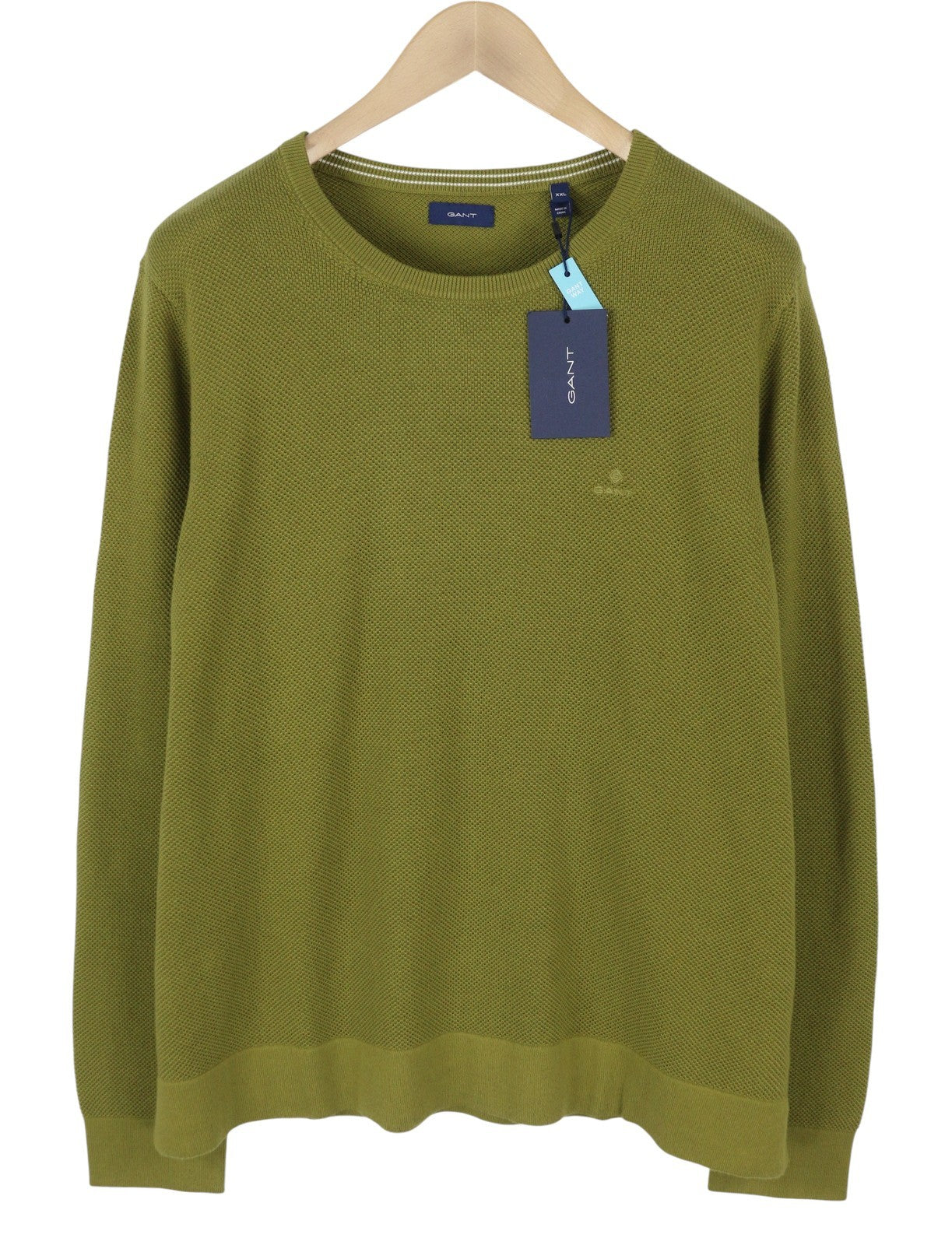 GANT Cotton Pique C-Neck Women Jumper 2XL Olive Green Waffle-Knit Pullover
