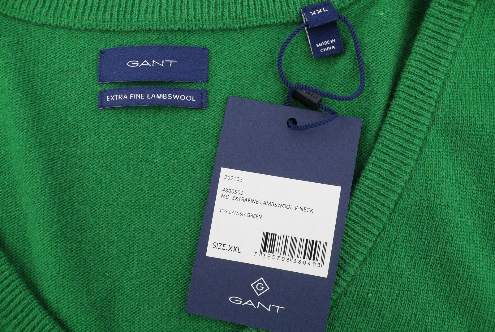 GANT Extrafine Lambswool V-Neck Women Jumper 2XL Lavish Green Tight Pullover