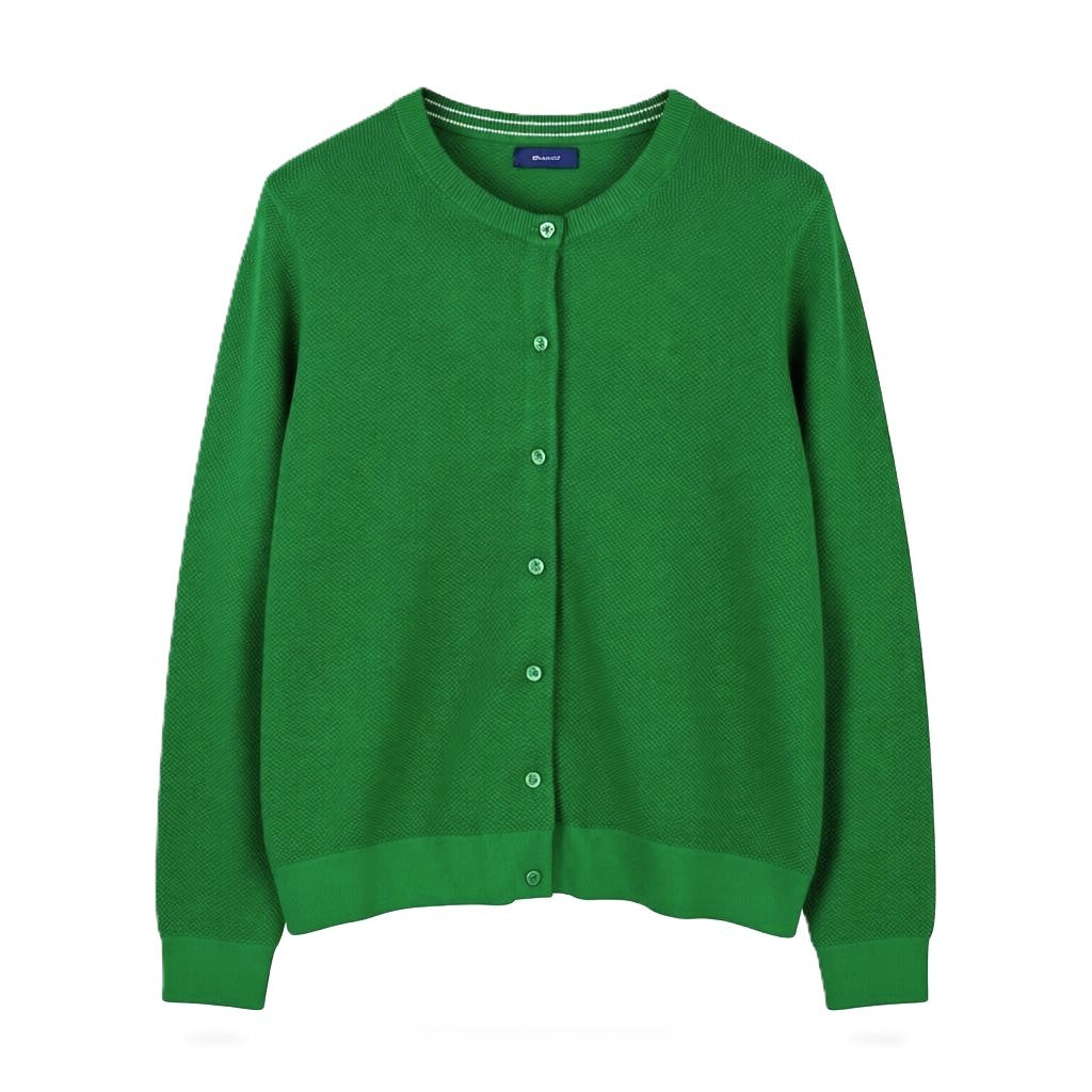 GANT Cotton Pique Cardigan Women Jumper M Lavish Green Button-Up Waffle-Knit