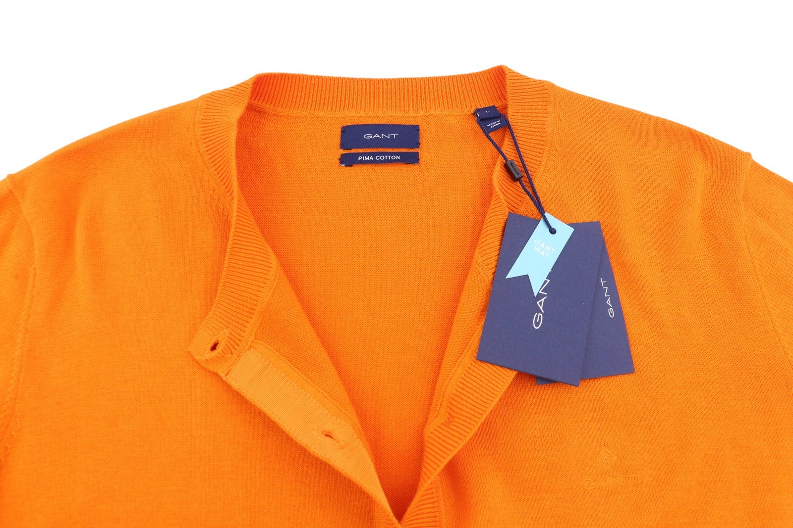 GANT Light Cotton C-Neck Cardigan Women Jumper L Russet Orange Button-Up Knit