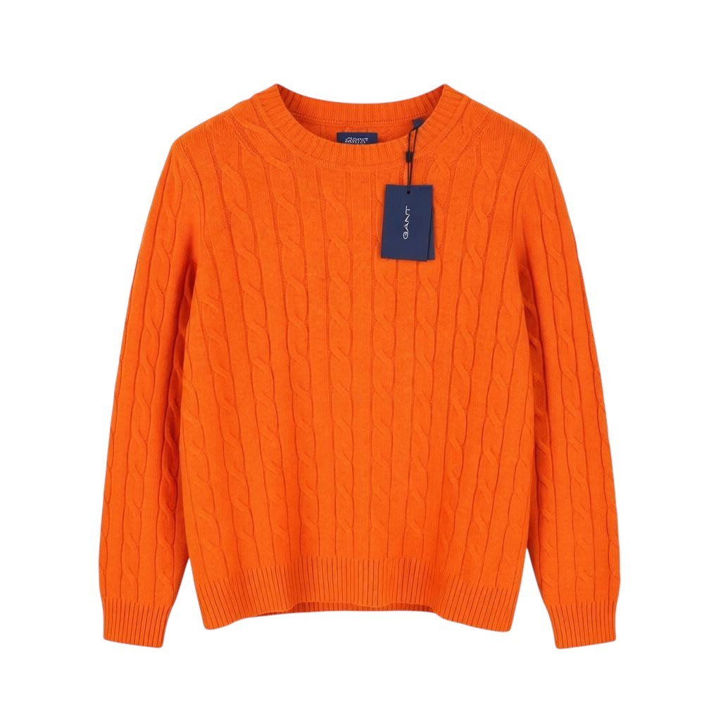 GANT Lambswool Cable C-Neck Women Jumper L Golden Orange Knit Pullover