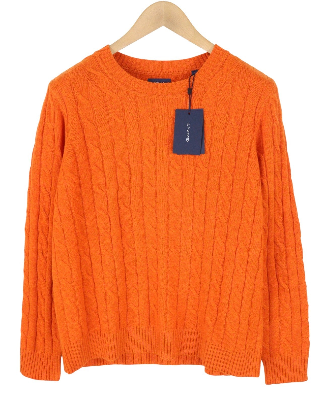 GANT Lambswool Cable C-Neck Women Jumper L Golden Orange Knit Pullover