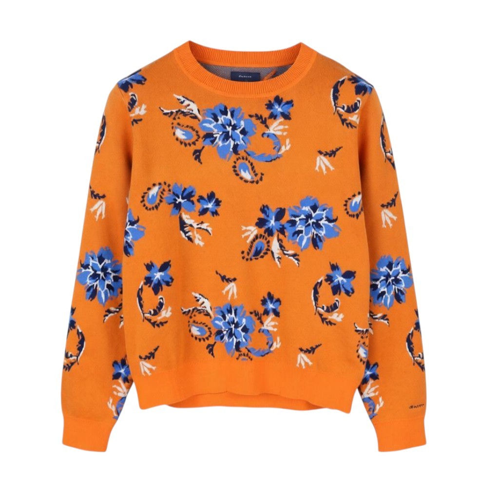 GANT Marine Paisley Knit Crew Women Jumper M Amberglow Floral Print Pullover