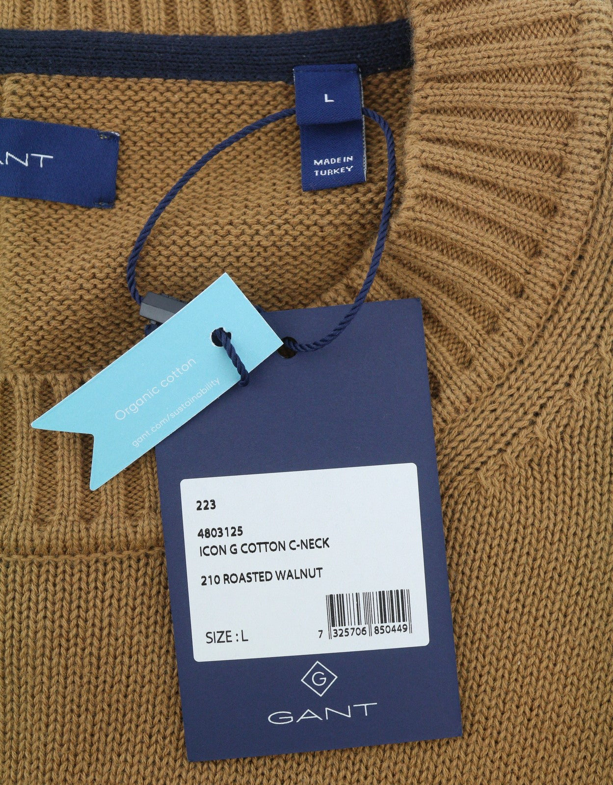 GANT Icon G Cotton C-Neck Women Jumper L Roasted Walnut Organic Knit Pullover