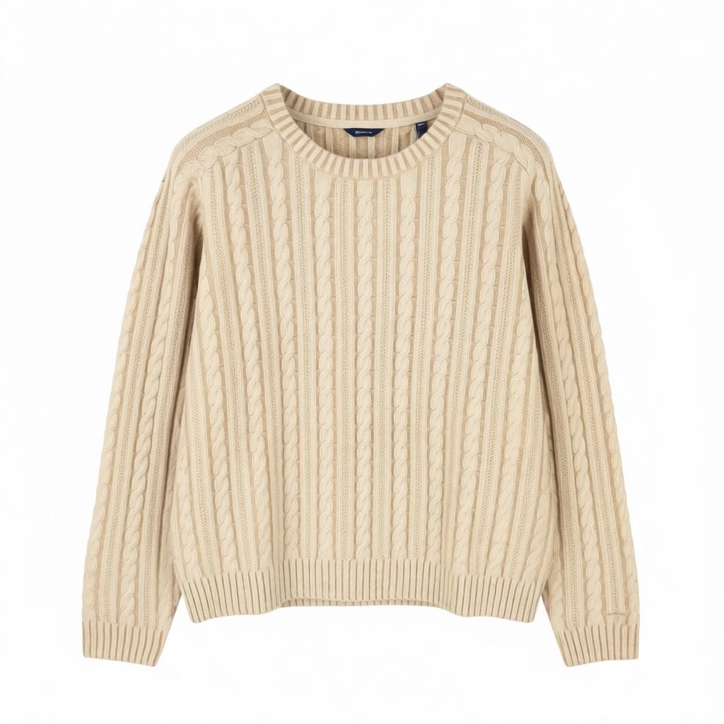 GANT Winter Faded Cable Crew Women Jumper 2XL Warm Khaki Wool Blend Pullover