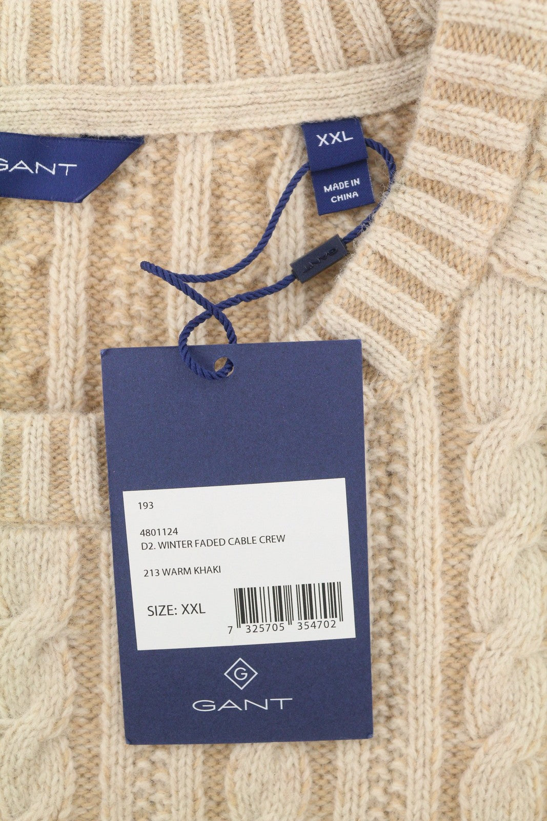 GANT Winter Faded Cable Crew Women Jumper 2XL Warm Khaki Wool Blend Pullover
