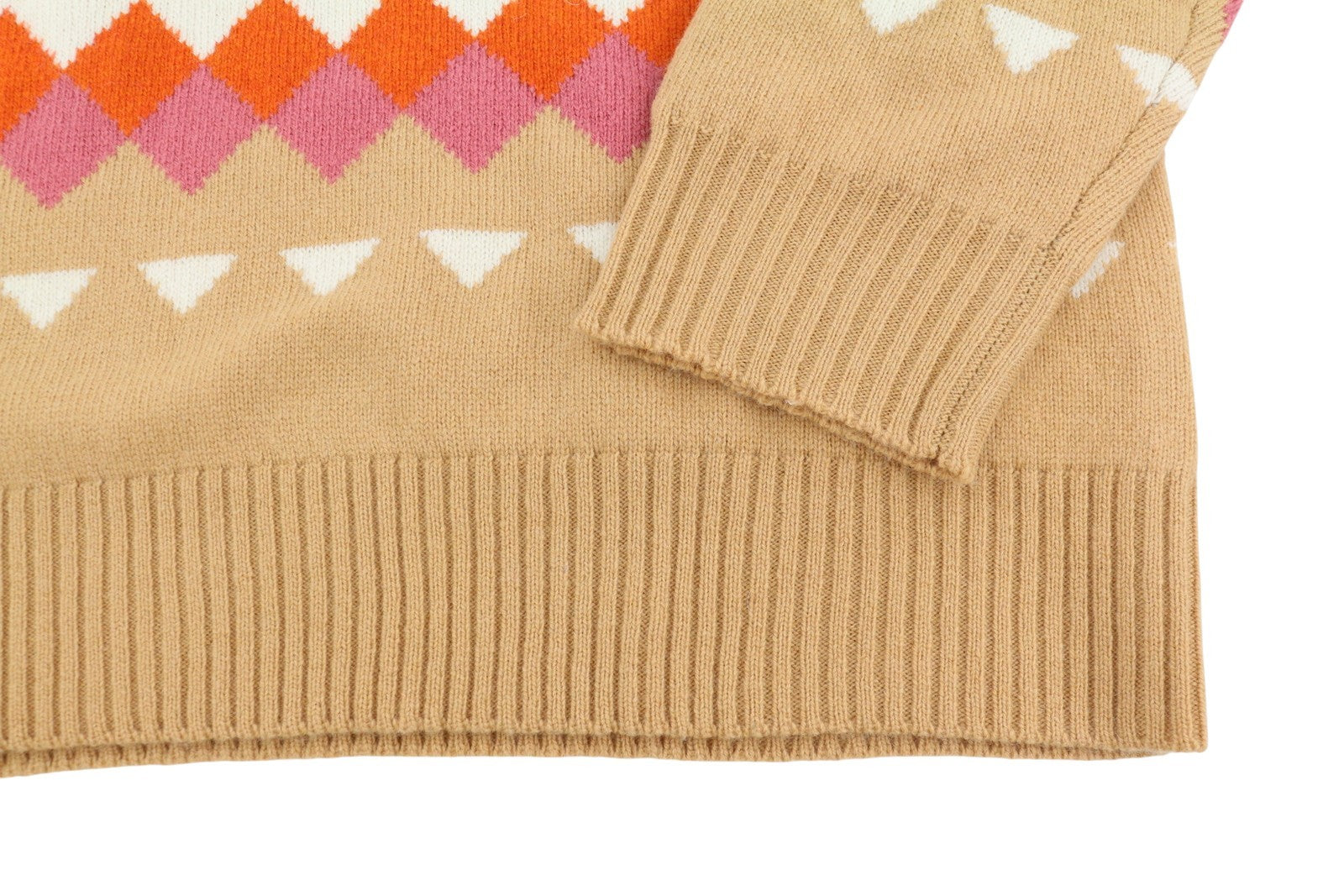 GANT Fairisle C-Neck Women Jumper L Toffee Beige Wool Cashmere Knit Pullover