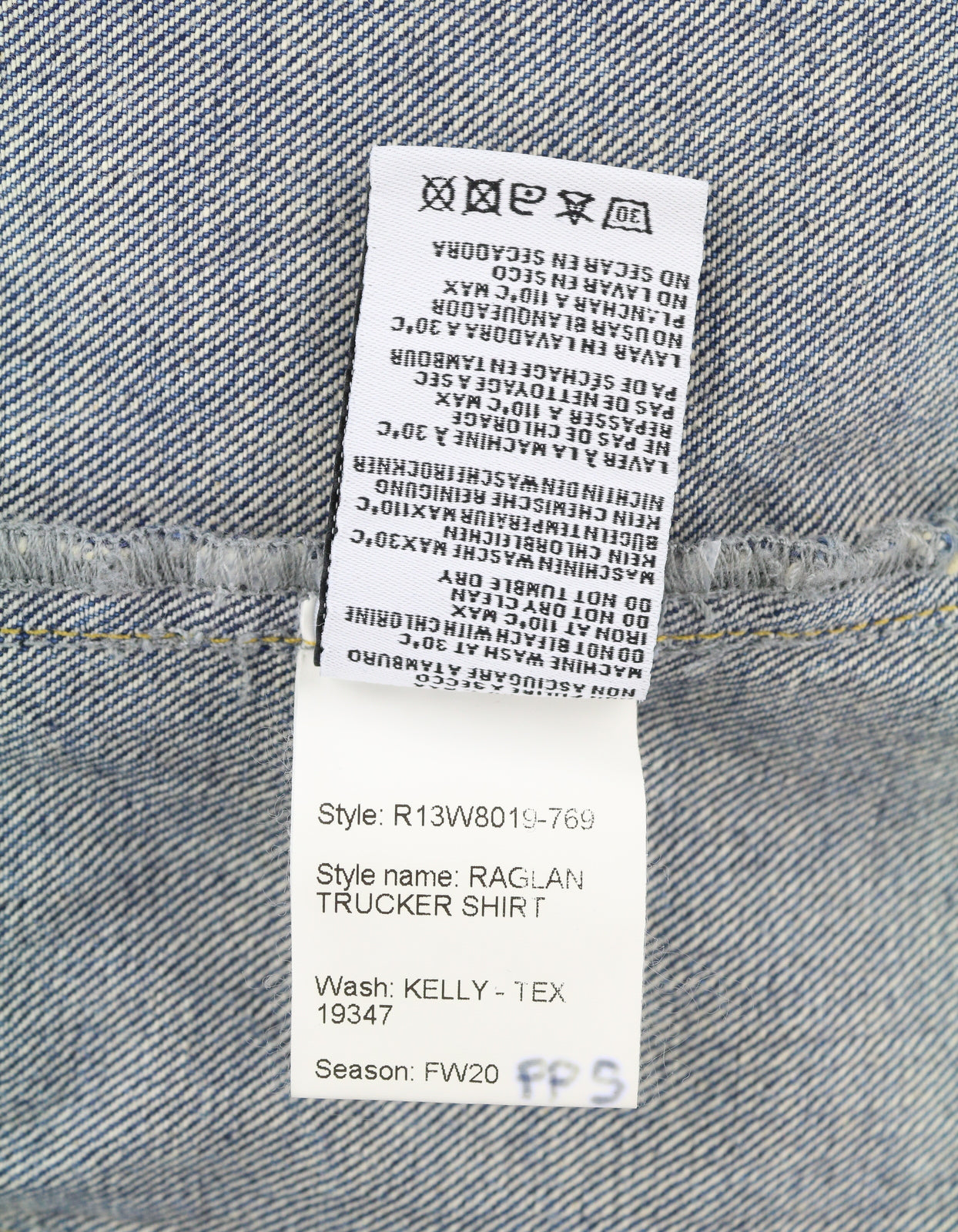 R13 Raglan Trucker marškinėliai moteriški marškinėliai M Kelly Tex sagomis išblukęs skalbtas džinsas 